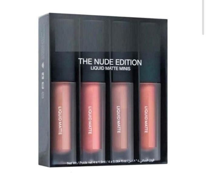 Pack of 4 Professional Color Sensational Liquid Matte Lipsticks in Nude Edition, featuring mini lipsticks with a matte finish in various nude shades