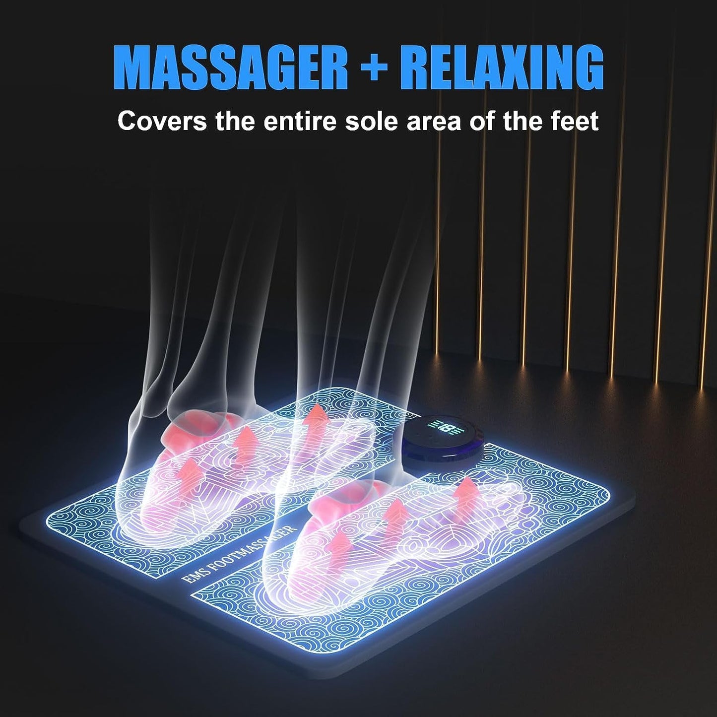 Foot Massager Pain Relief Wireless Electric EMS Foot Massage Machine, Rechargeable Portable Massager with Folding Automatic Pad, 8 Mode19 Intensity for Legs,Therapy Set