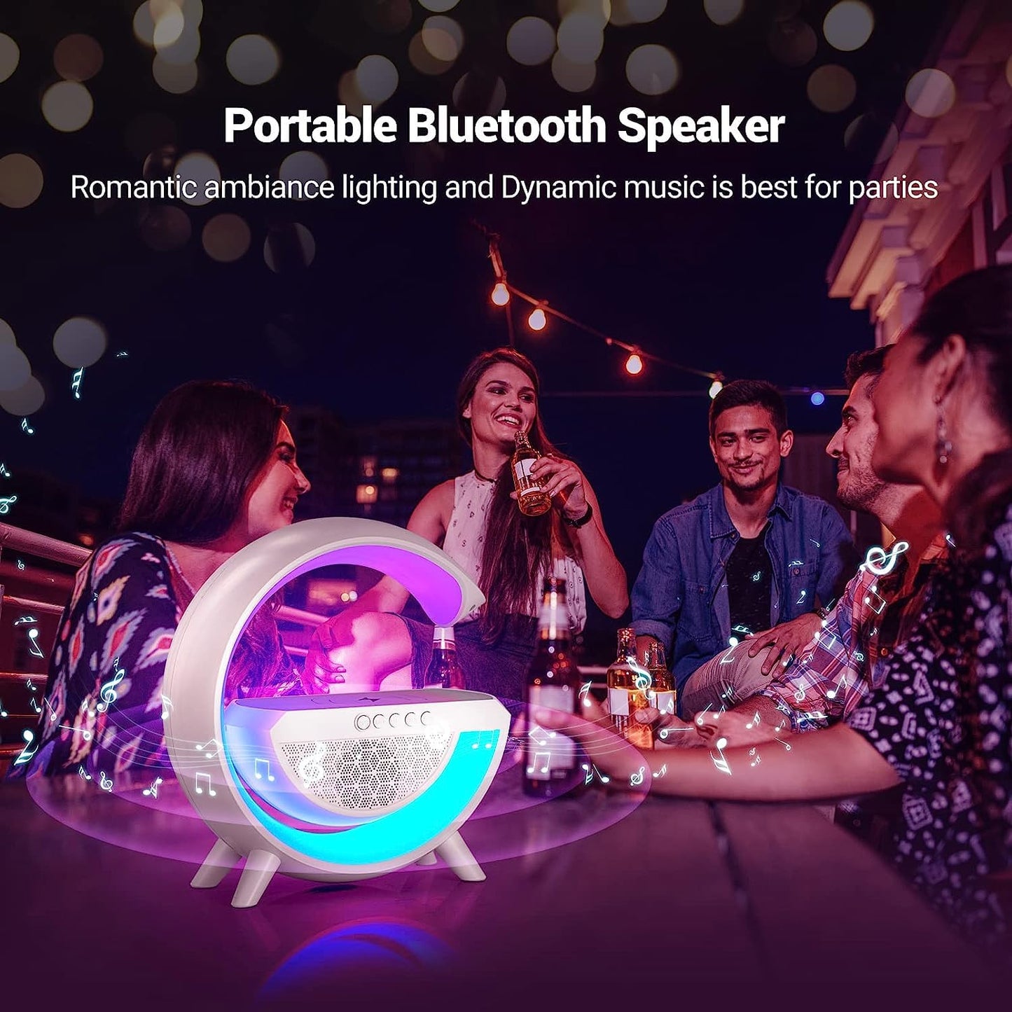 3 In 1 Multi-Function Bluetooth Speaker With Fast Wireless Charging | Plastic G-Shape Rgb Led Table Lamp For Home Decoration, Bedroom & Gaming Room