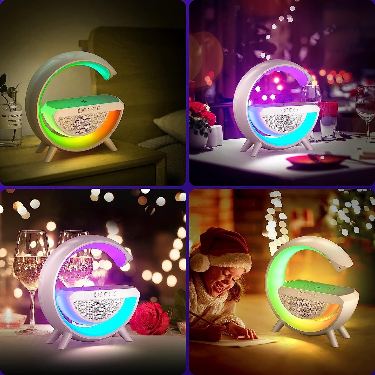 3 In 1 Multi-Function Bluetooth Speaker With Fast Wireless Charging | Plastic G-Shape Rgb Led Table Lamp For Home Decoration, Bedroom & Gaming Room