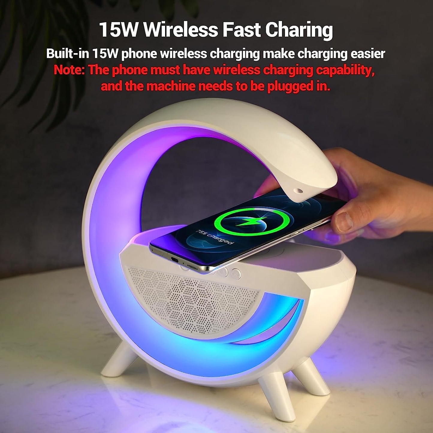 3 In 1 Multi-Function Bluetooth Speaker With Fast Wireless Charging | Plastic G-Shape Rgb Led Table Lamp For Home Decoration, Bedroom & Gaming Room