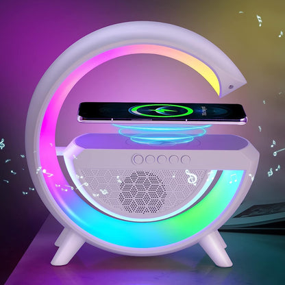 3 In 1 Multi-Function Bluetooth Speaker With Fast Wireless Charging | Plastic G-Shape Rgb Led Table Lamp For Home Decoration, Bedroom & Gaming Room