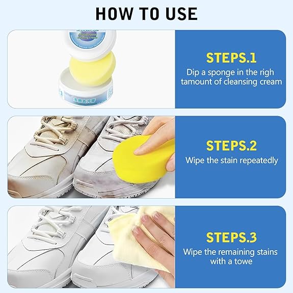 Shoe and Sneaker Whitening Cleaning Cream Gel with Sponge Instant Shoe Polish Whitener for White Shoes | Multi-Purpose Cleaning Eraser Stain Remover Cream (Pack of 2)