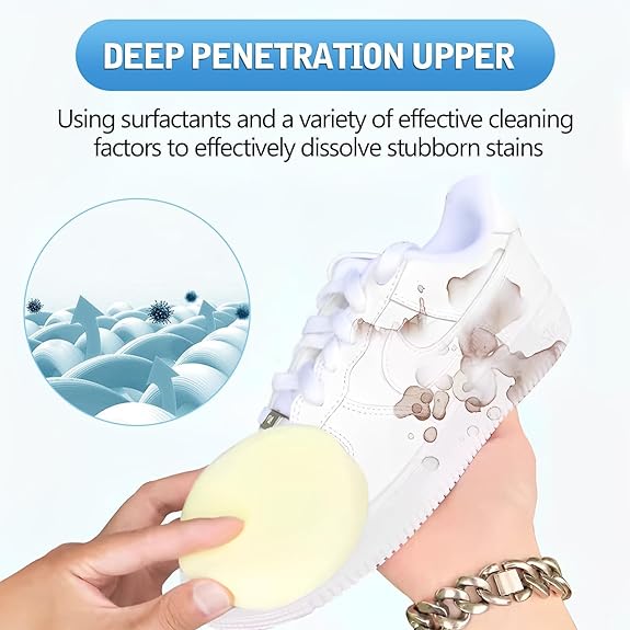 Shoe and Sneaker Whitening Cleaning Cream Gel with Sponge Instant Shoe Polish Whitener for White Shoes | Multi-Purpose Cleaning Eraser Stain Remover Cream (Pack of 2)