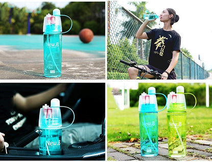 New B Portable Mist Spray Sports Water Bottle for Outdoor Sports, Running and Gym, Cycling, Camping & Hiking | Stay Refreshed and Hydrate, 600ml