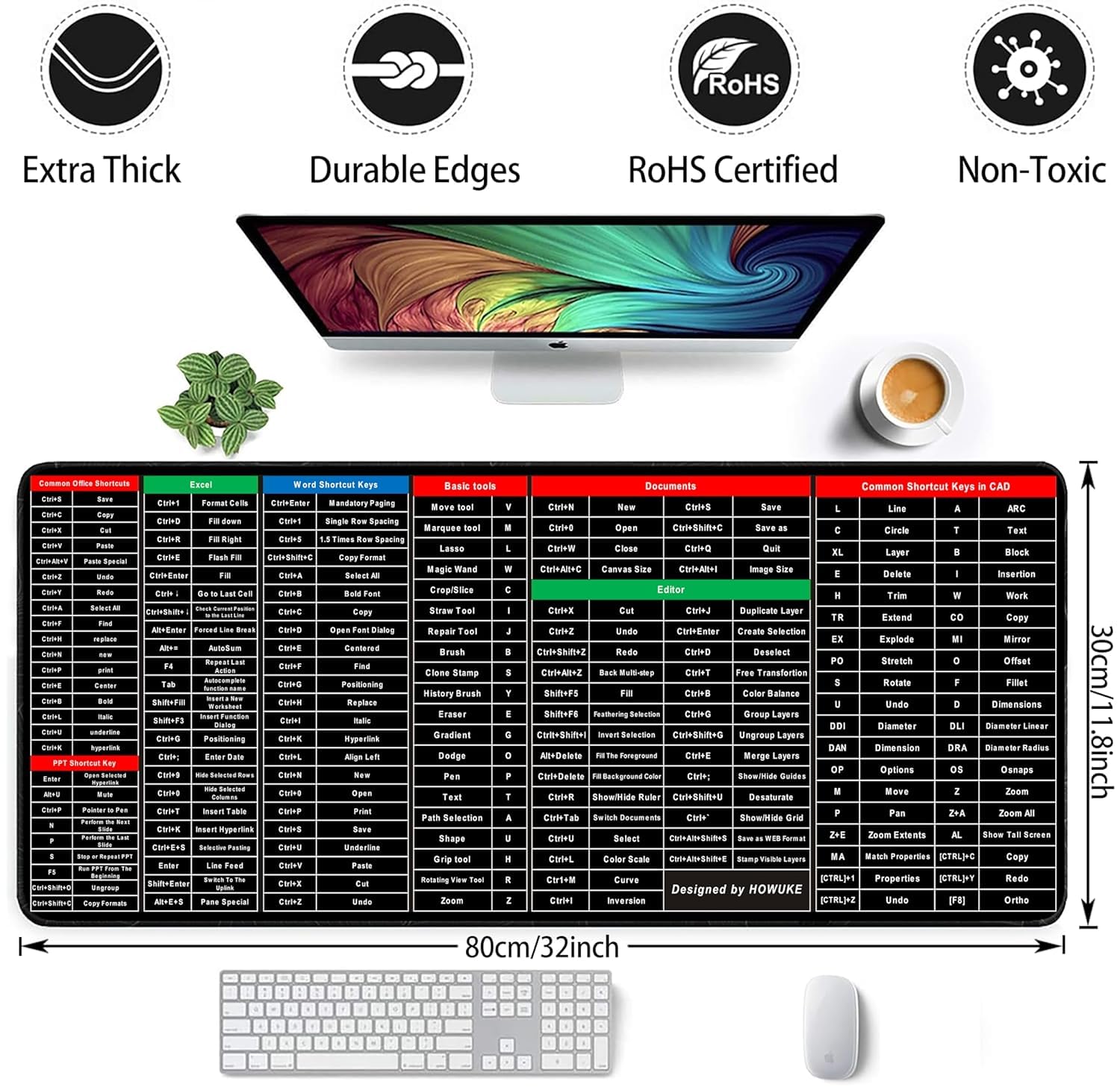 Anti Slip Keyboard Microsoft Office Shortcut Keys Pattern Mouse and Desk Mat