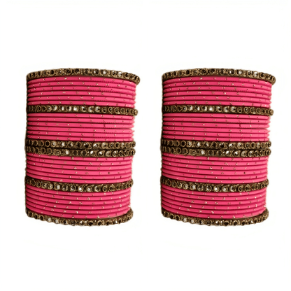 "Matte Finish Shimmer Golden Dot Metal Bangles with Brass Base stone Kada Bangle Set of 2