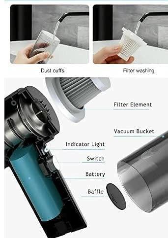 2 in-1 Portable Electric Professional Air Dust Car Vaccum Cleaner with Blower, Wireless USB Rechargeable | Handheld Vacuum, Reusable Filter, Powerful Suction, Lightweight & Durable Body