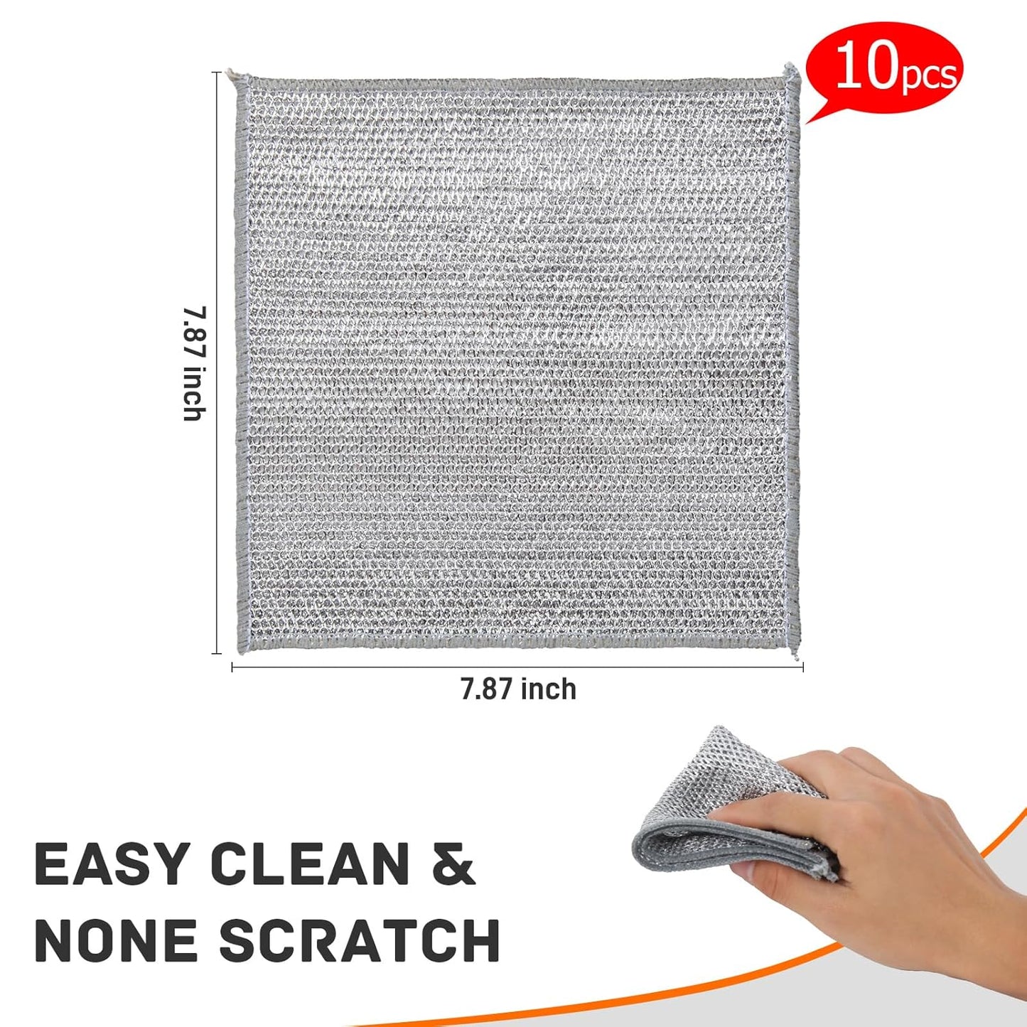 Double-Sided Multipurpose Wire Dishwashing Rags for Wet and Dry, Cleaning Scrubber Dish Microfiber Cloths, Stainless Steel Non-Scratch Wire Scrubber, Durable Kitchen Scrub (Pack of 10)