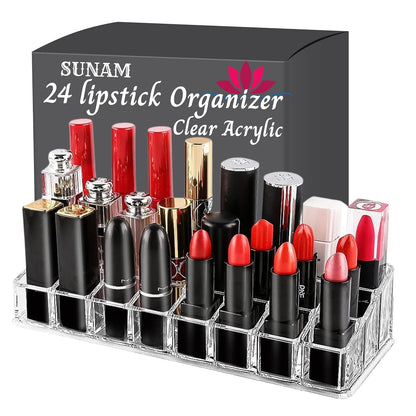 24 Compartment Acrylic Lipstick & Makeup Organizer Tray For Women