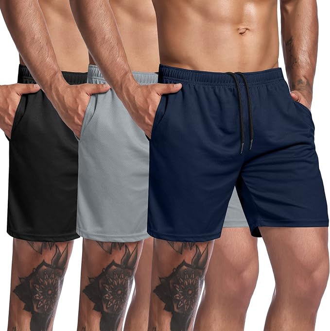 Men's Active Shorts for Running, Yoga, and Outdoor Sports, Quick Dry, Lightweight, and Stretchable Shorts Pack of 3