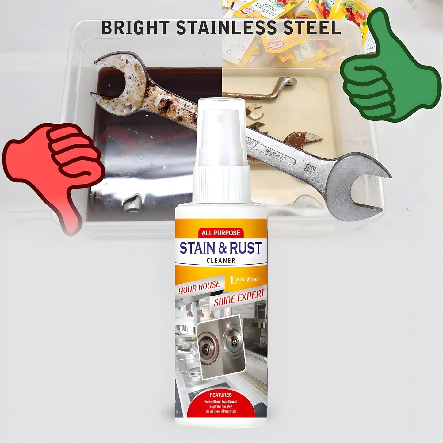 Stain and Rust Cleaner Spray Powerful Formula for Spotless Shine Rust Stains Cleaning & Protection for Kitchen, Bathroom,Multi Dirt Removers (Pack of 2)