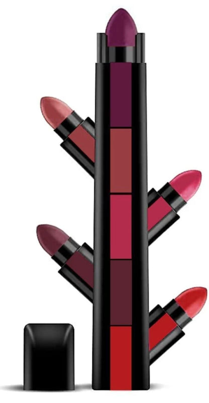 5-in-1 Lipsticks Combo Set, Red & Nude Edition Colors Sensational Fabulous Velvety Matte Finish Shades, Pack of 2pcs