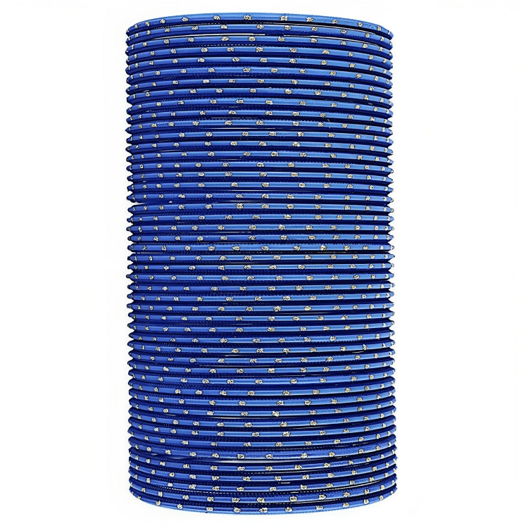 Blue Textured Bangles with Golden Dots Metal Bangles Set of 48 Bangles