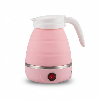 Pink electric foldable kettle on a plain white background