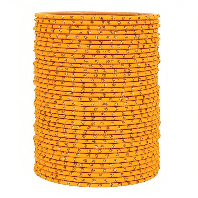 Haldi Textured Bangles with Golden Dots Metal Bangles Set of 48 Bangles