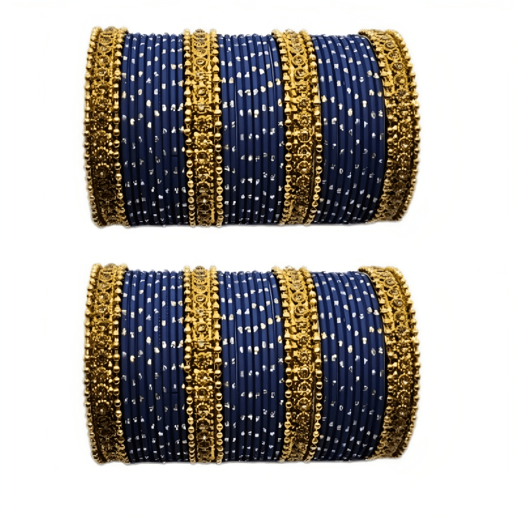 Oxidised Bangles with Beautiful Golden Dot Bangles Set of 2