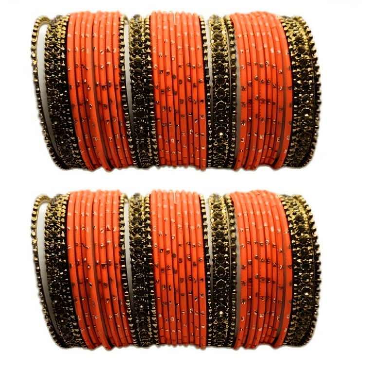 Oxidised Bangles with Beautiful Golden Dot Bangles Set of 2