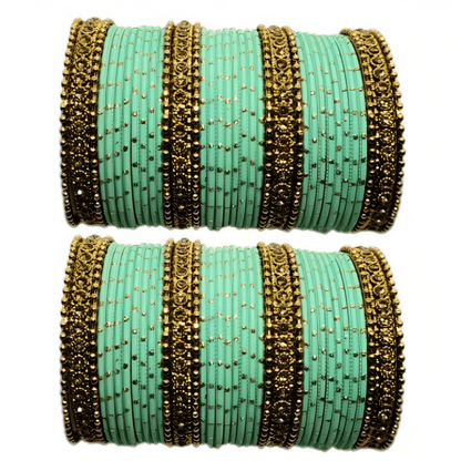 Oxidised Bangles with Beautiful Golden Dot Bangles Set of 2