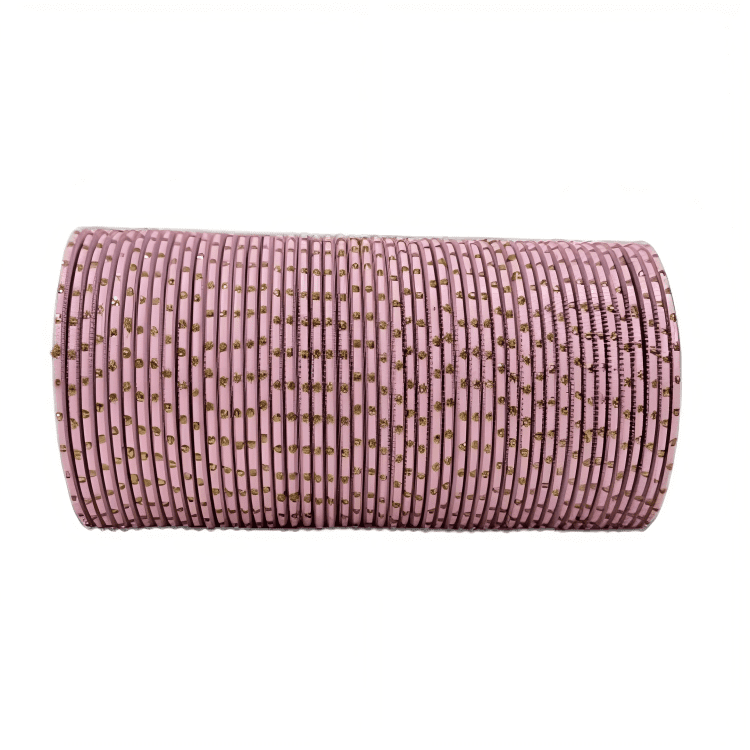 Light Baby Pink Textured Bangles with Golden Dots Metal Bangles Set of 48 Bangles