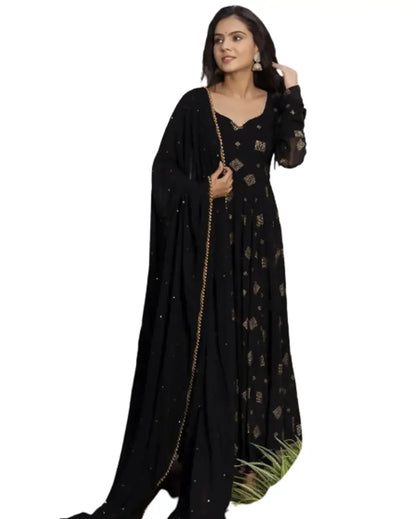 BLACK  COLOURED GEORGETTE GOWN WITH DUPATTA