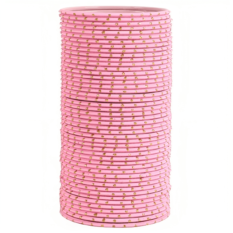 Baby Pink Textured Bangles with Golden Dots Metal Bangles Set of 48 Bangles