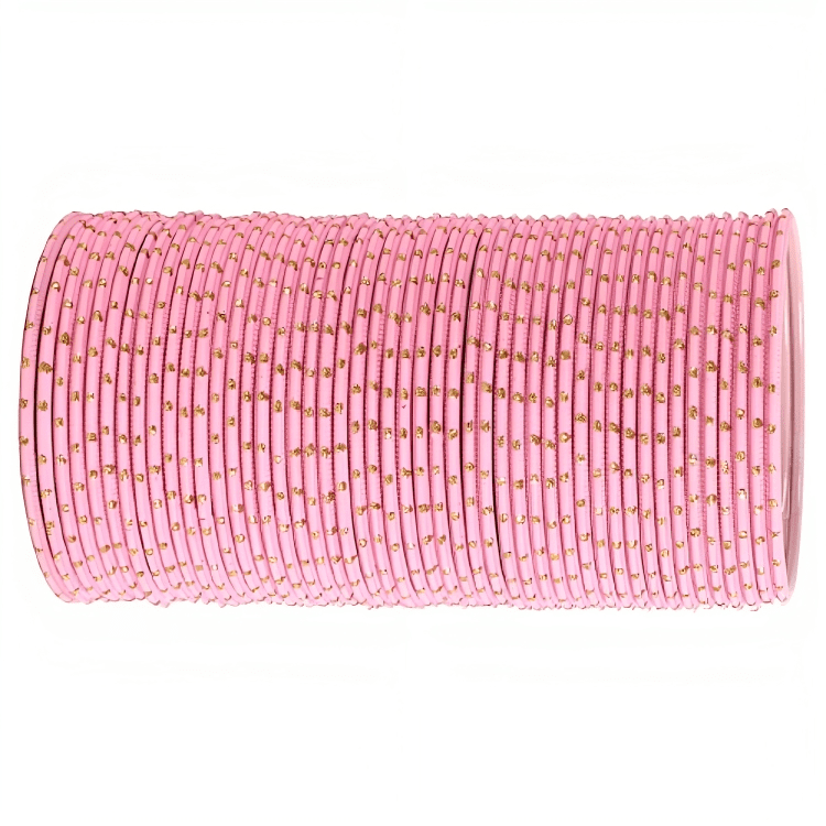 Baby Pink Textured Bangles with Golden Dots Metal Bangles Set of 48 Bangles