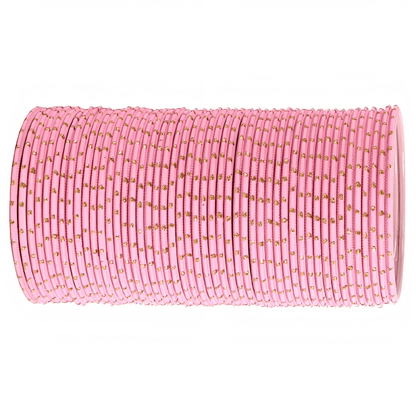 Baby Pink Textured Bangles with Golden Dots Metal Bangles Set of 48 Bangles