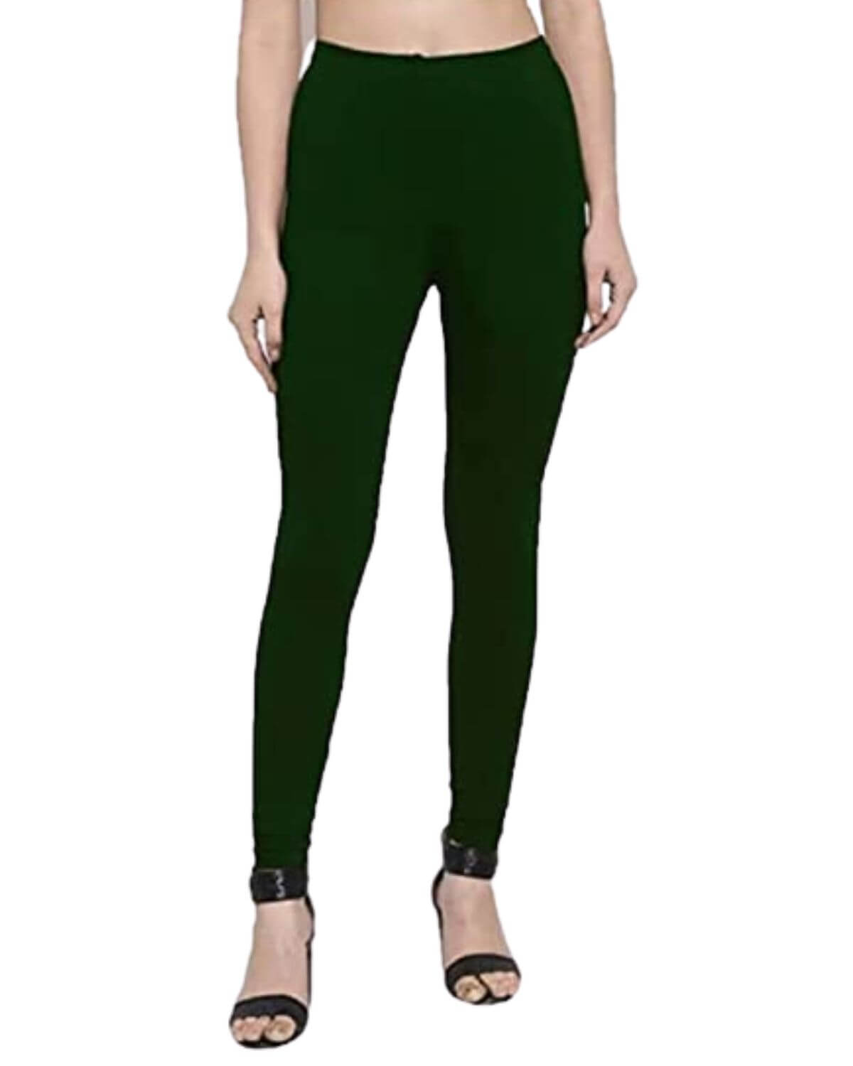 Women's Regular Fit Super Comfy Lycra Cotton Stretchable Leggings for Women, Bottle Green