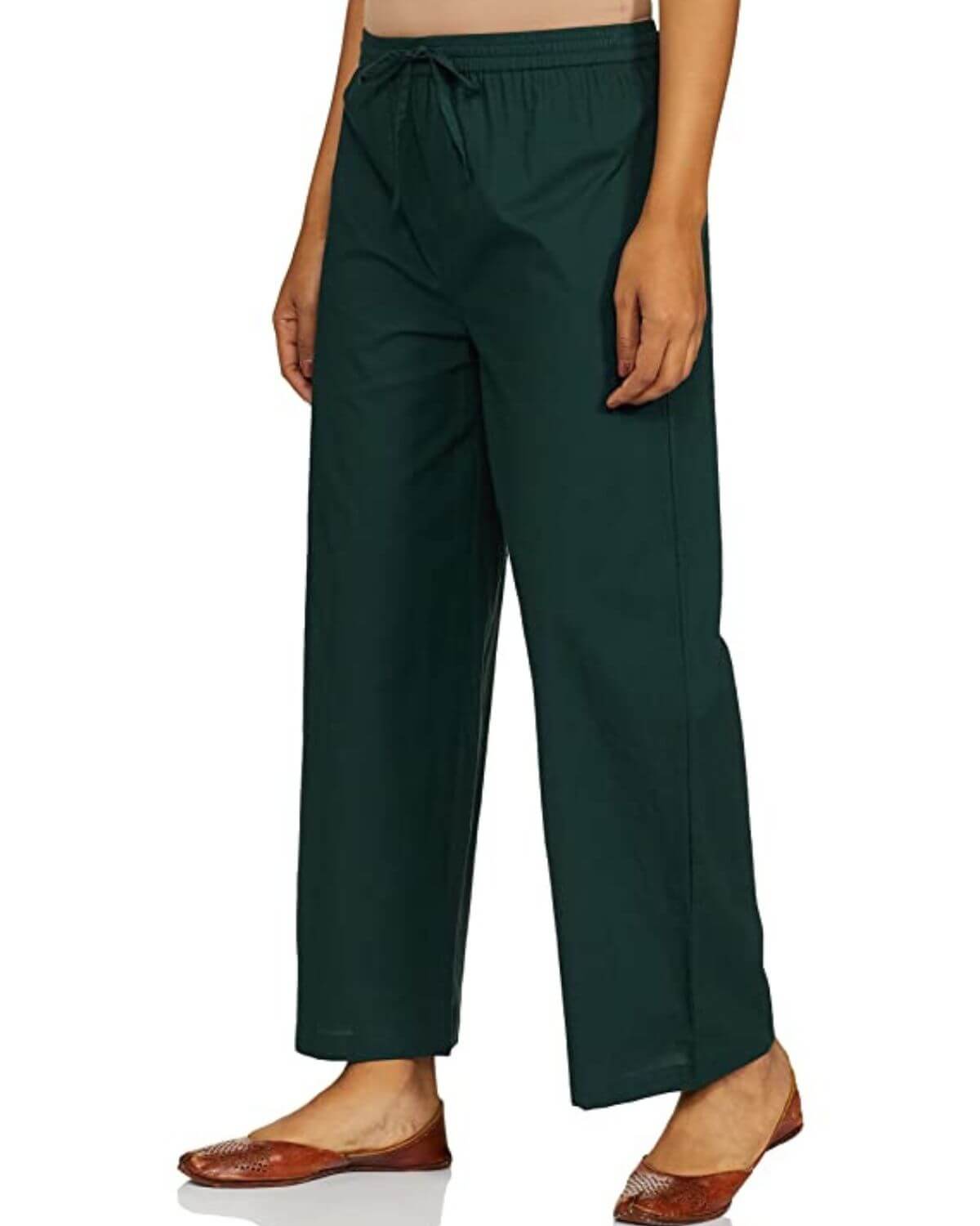 Bottle green Rayon Cotton Regular Fit Palazzo Pants for Women 