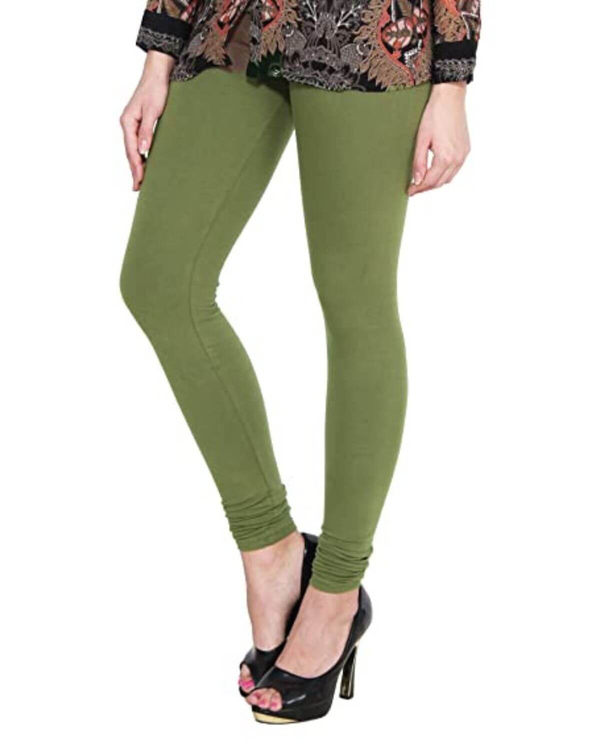 Women's Regular Fit Super Comfy Lycra Cotton Stretchable Leggings for Women, Bright Mehendi