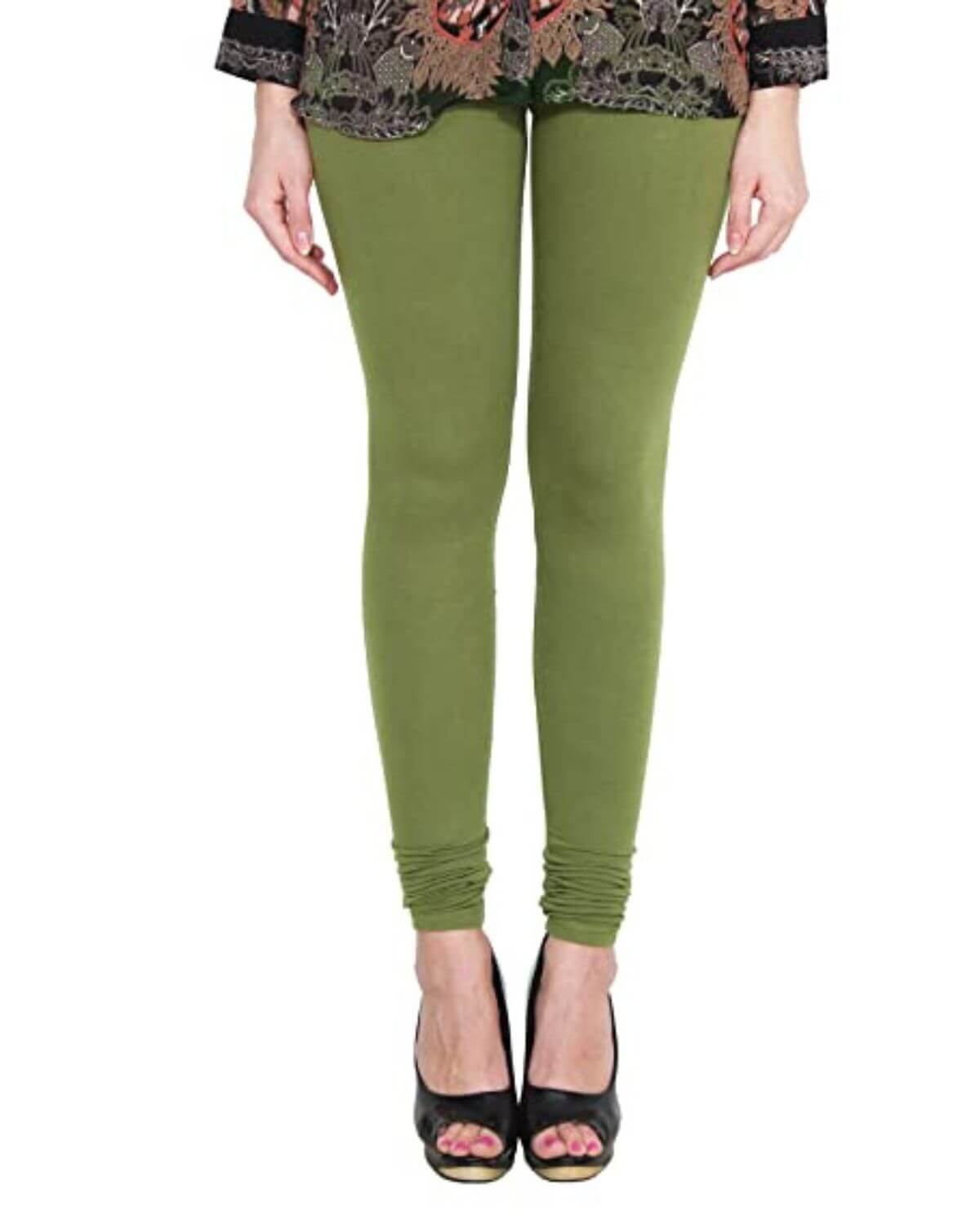 Women's Regular Fit Super Comfy Lycra Cotton Stretchable Leggings for Women, Bright Mehendi