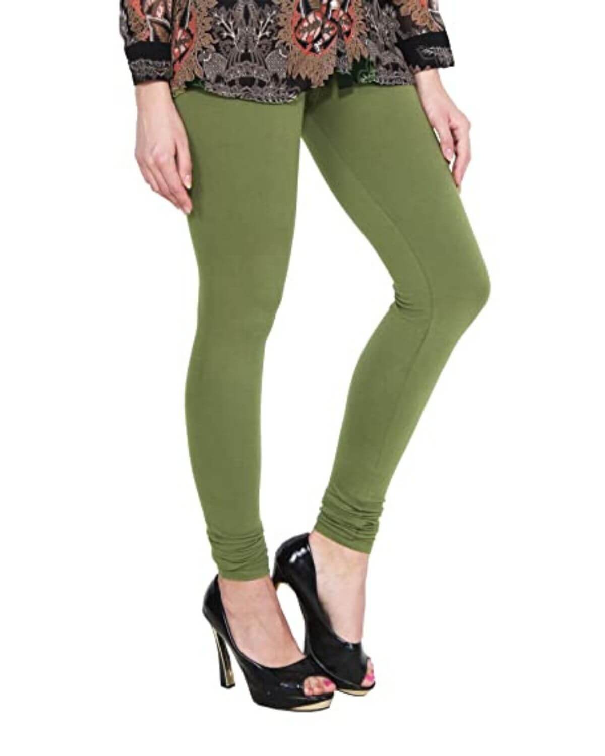 Women's Regular Fit Super Comfy Lycra Cotton Stretchable Leggings for Women, Bright Mehendi