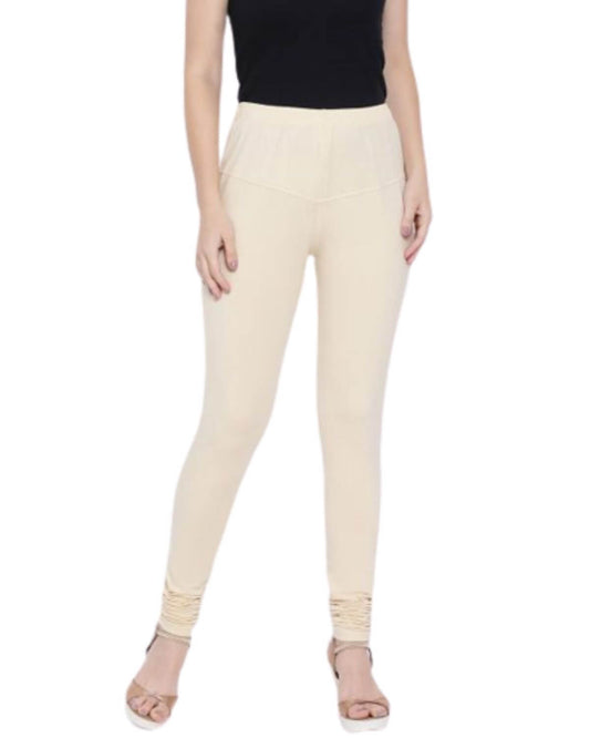 Women's Regular Fit Super Comfy Lycra Cotton Stretchable Leggings for Women, Cream