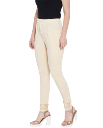 Women's Regular Fit Super Comfy Lycra Cotton Stretchable Leggings for Women, Cream