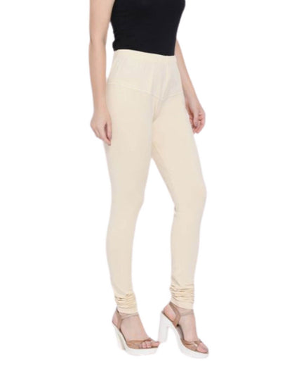 Women's Regular Fit Super Comfy Lycra Cotton Stretchable Leggings for Women, Cream