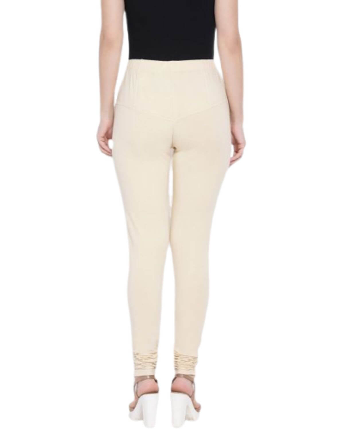 Women's Regular Fit Super Comfy Lycra Cotton Stretchable Leggings for Women, Cream