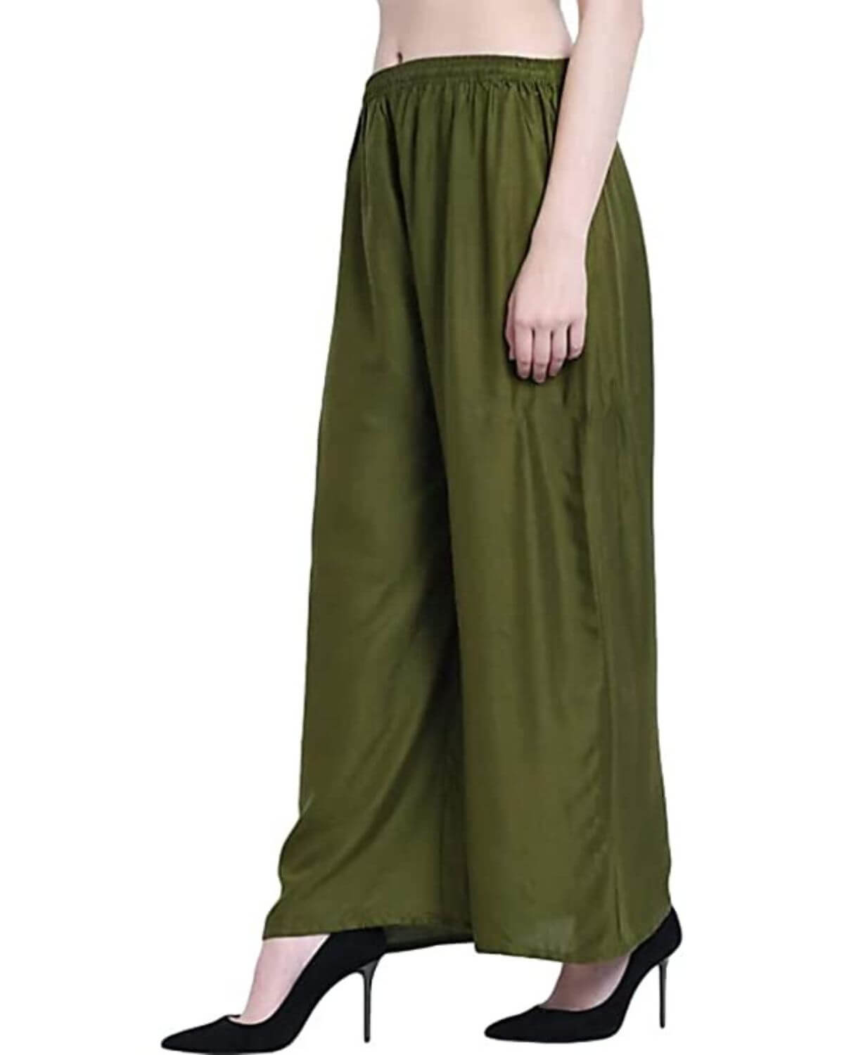 Dark Mehendi Rayon Cotton Regular Fit Palazzo Pants for Women 