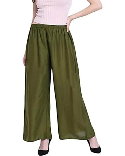 Dark Mehendi Rayon Cotton Regular Fit Palazzo Pants for Women 