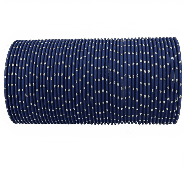 Dark Navy Blue Textured Bangles with Golden Dots Metal Bangles Set of 48 Bangles