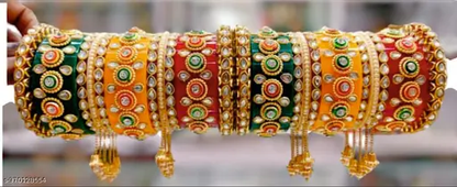 Traditional Rajasthani multi-color bridal chuda set for women and girls | Punjabi wedding bangles | Kundan work