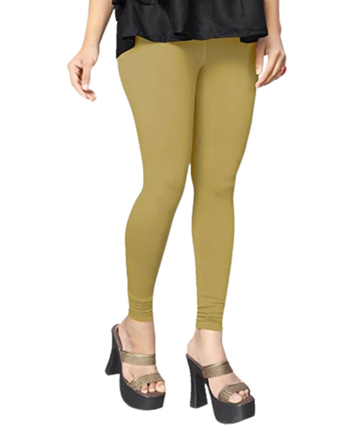 Women's Regular Fit Super Comfy Lycra Cotton Stretchable Leggings for Women, Golden Beige