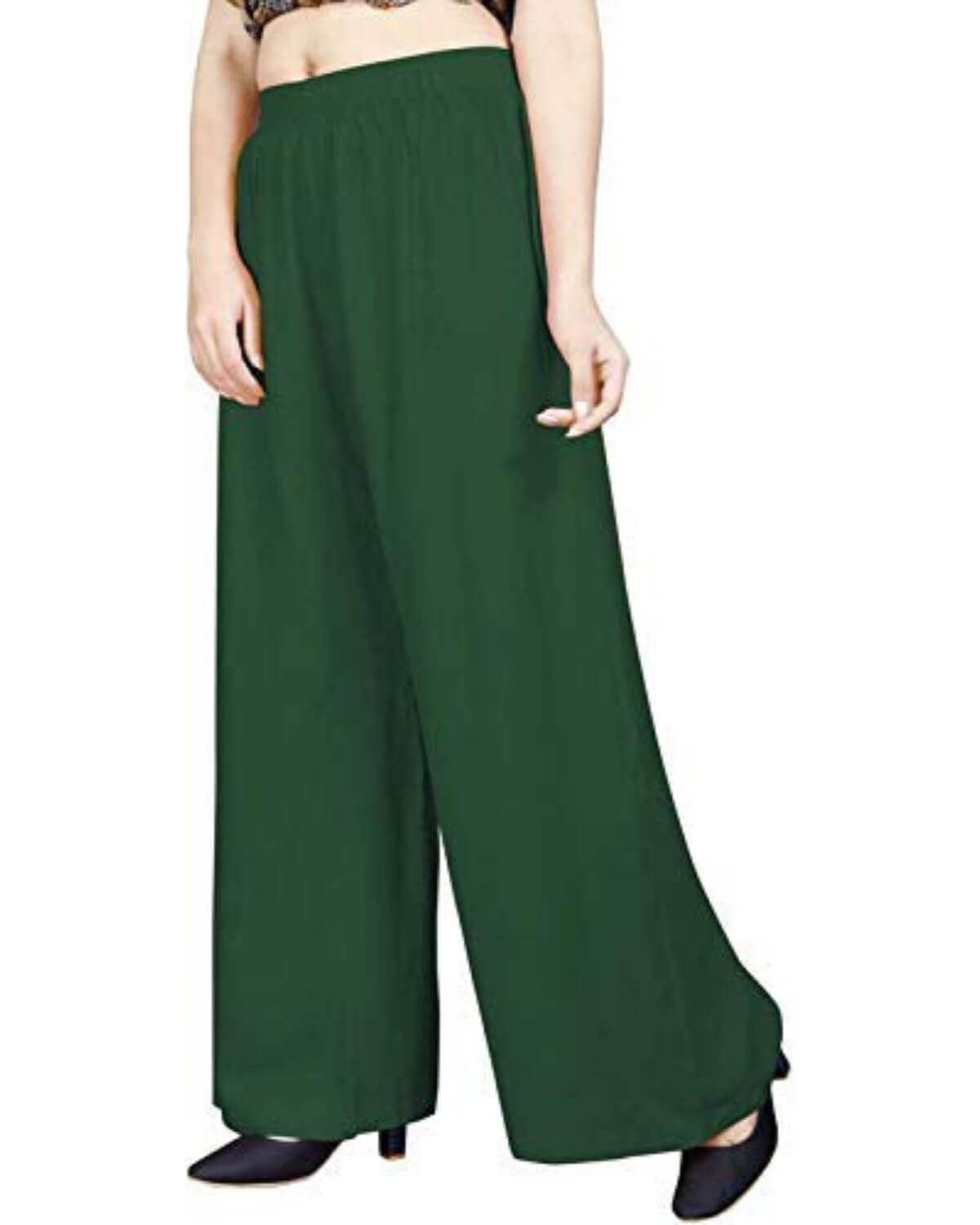 Green Rayon Cotton Regular Fit Palazzo Pants for Women 