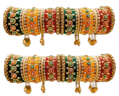 Traditional Rajasthani multi-color bridal chuda set for women and girls | Punjabi wedding bangles | Kundan work