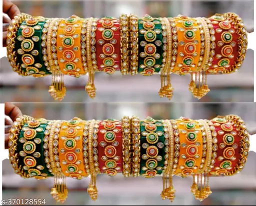 Traditional Rajasthani multi-color bridal chuda set for women and girls | Punjabi wedding bangles | Kundan work