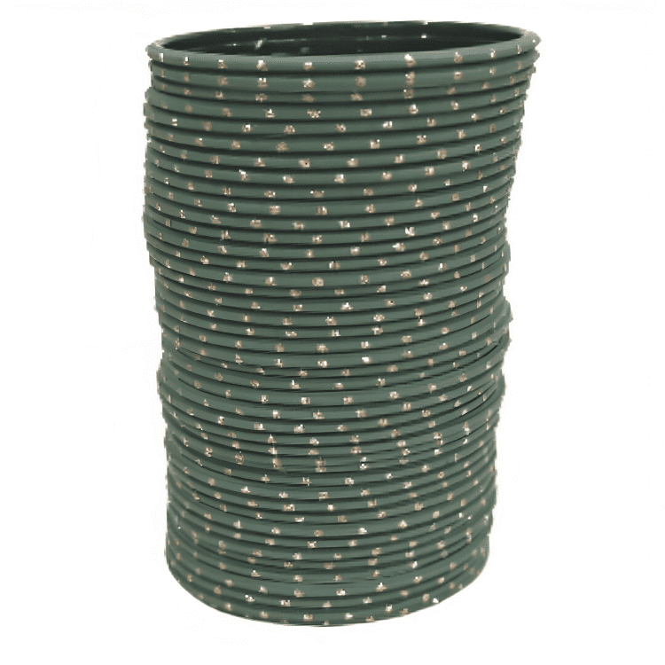 Kai Green Textured Bangles with Golden Dots Metal Bangles Set of 48 Bangles