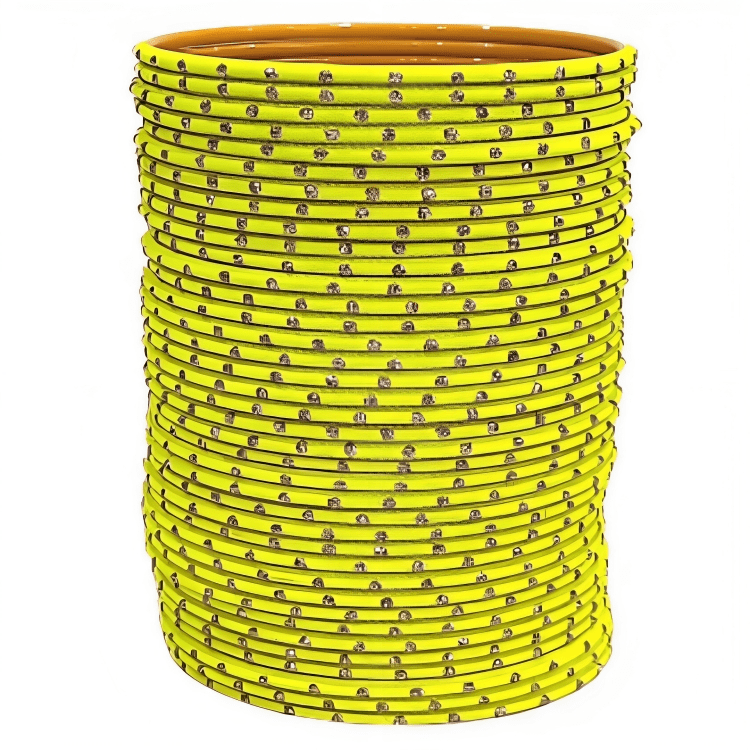 Lemon Textured Bangles with Golden Dots Metal Bangles Set of 48 Bangles