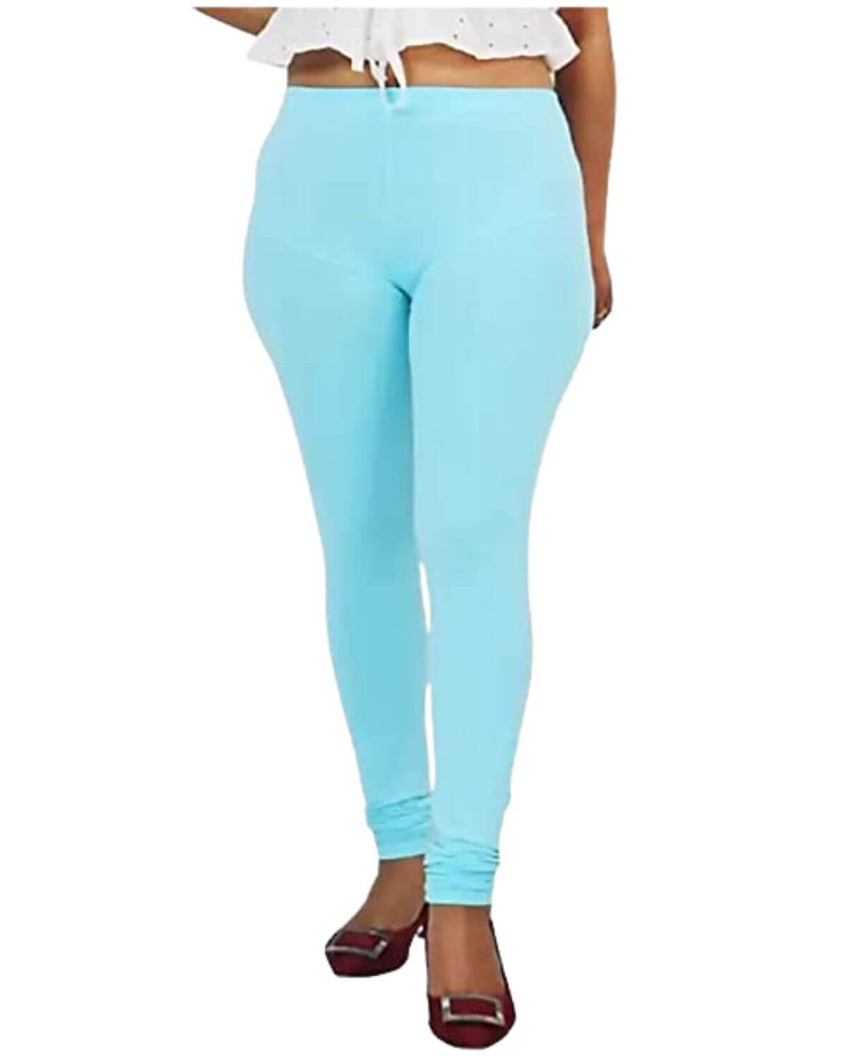 Women's Regular Fit Super Comfy Lycra Cotton Stretchable Leggings for Women, Light Firozi