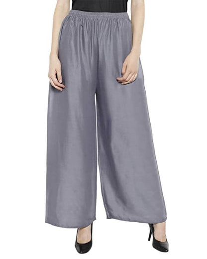 Light Grey Rayon Cotton Regular Fit Palazzo Pants for Women 