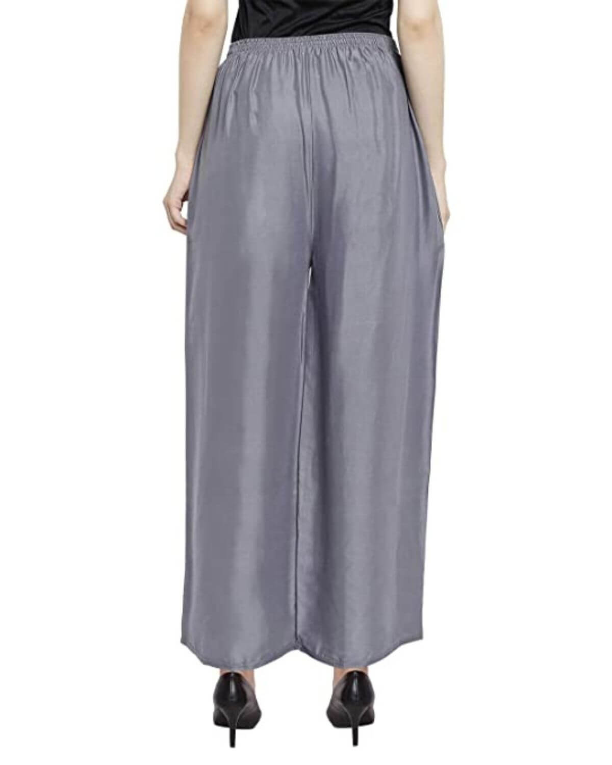 Light Grey Rayon Cotton Regular Fit Palazzo Pants for Women 